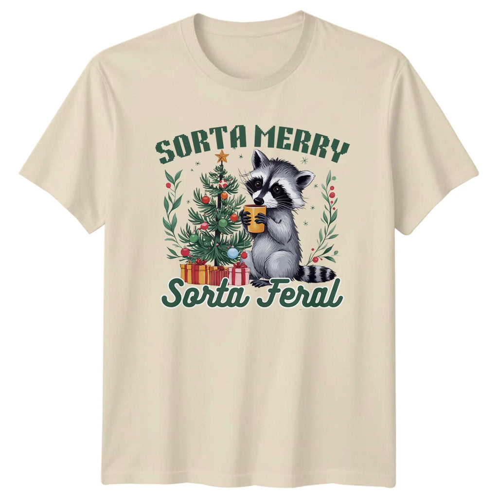 Sorta Merry Sorta Feral Raccoon Christmas Sarcastic Adult T-Shirt