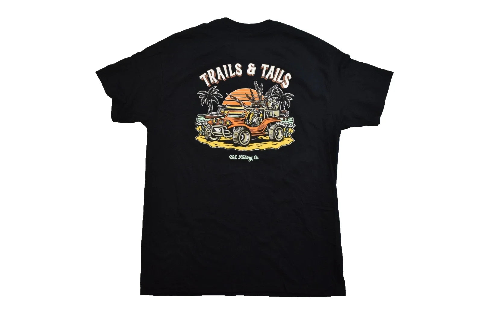 US Fishing Co Mens U.S. Fishing Trails & Tails Black Shirt New S-3XL Unisex , , , Long Sleeve Tee