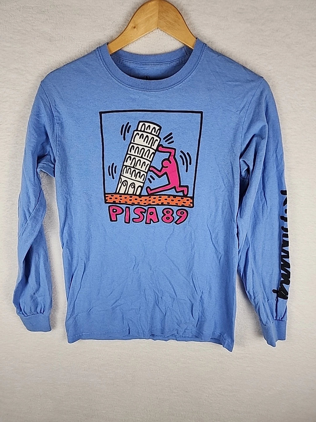 Vyg? Keith Haring Pisa 89 Shirt Blue Pink Leaning Tower Long Sleeve Size Small