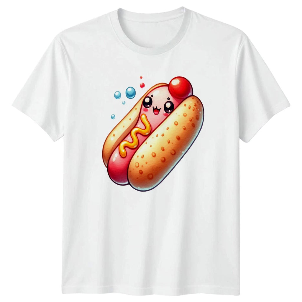 Cute Happy Hot Dog With Mustard T-Shirt Kawaii Food Fast Food Birthday Gift