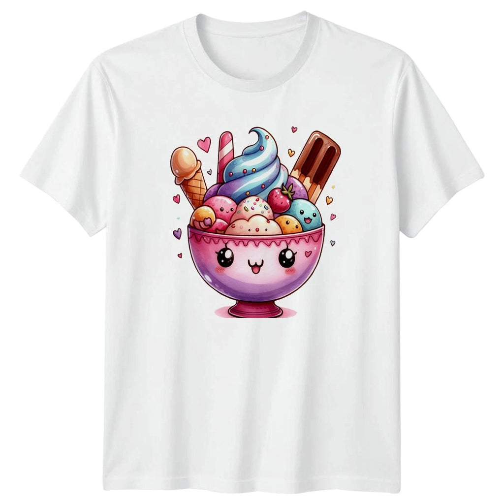 Cute Happy Ice Cream Sundae T-Shirt Kawaii Dessert Food Sweet Gift