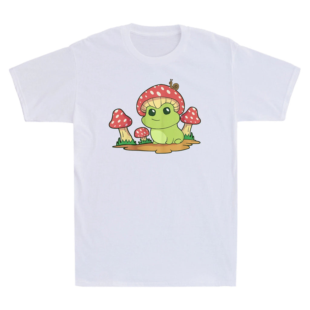 Frog With Mushroom Hat & Snail Funny Kawaii Frog & Fungi Graphic Men's T-Shirt