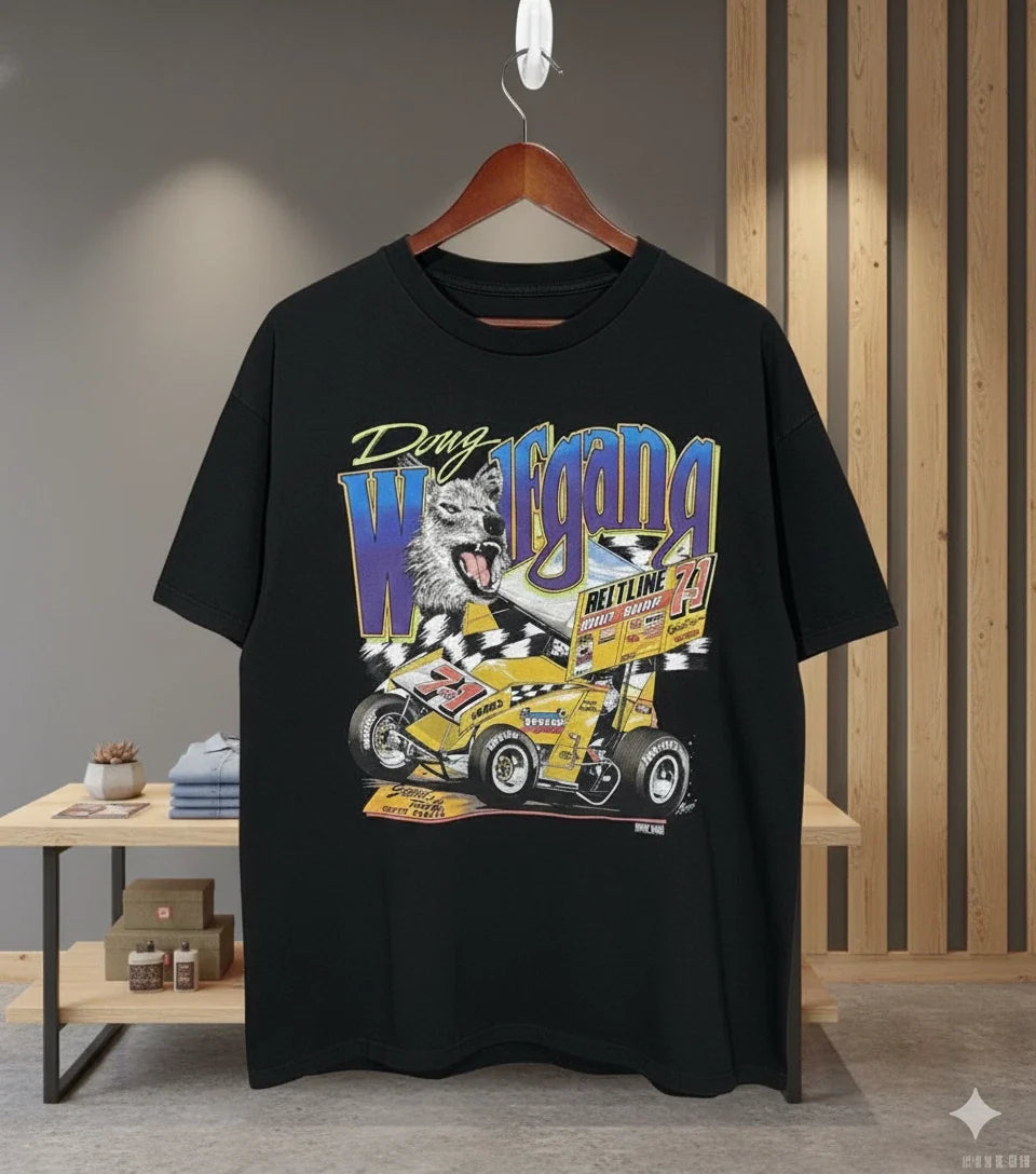 Doug Wolfgang Sprint Car Racing Vintage Black Dirt Track Tee - T545 Unisex , , , Long Sleeve Tee