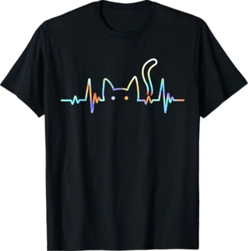 Heartbeat Cat Lover Animal Silhouette Cute Cat Unisex , , , Long Sleeve Tee