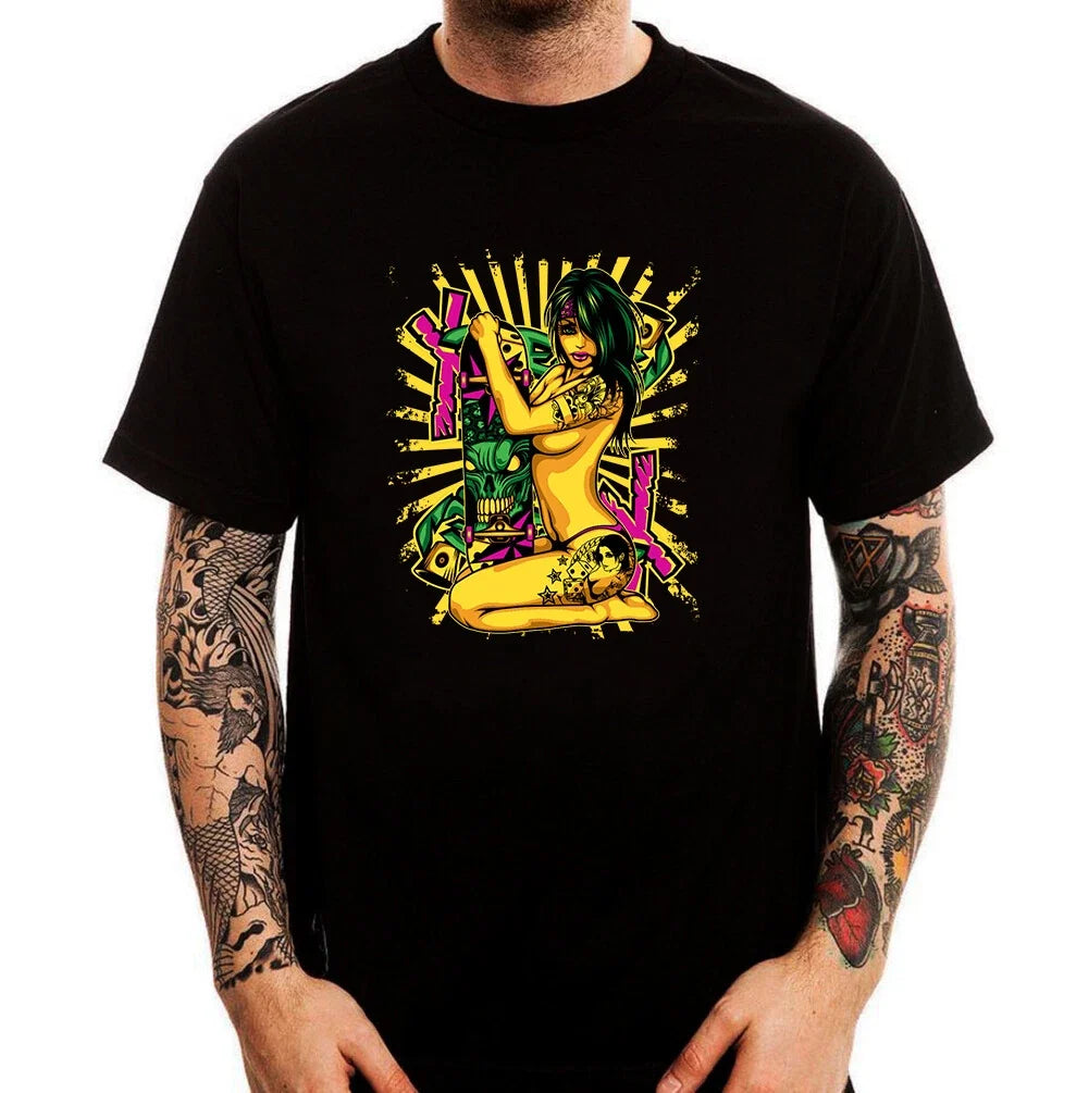 Hawaii Skater Girl Grunge Art Aesthetic Men's Printed Cotton Top Tee Unisex , , , Long Sleeve Tee