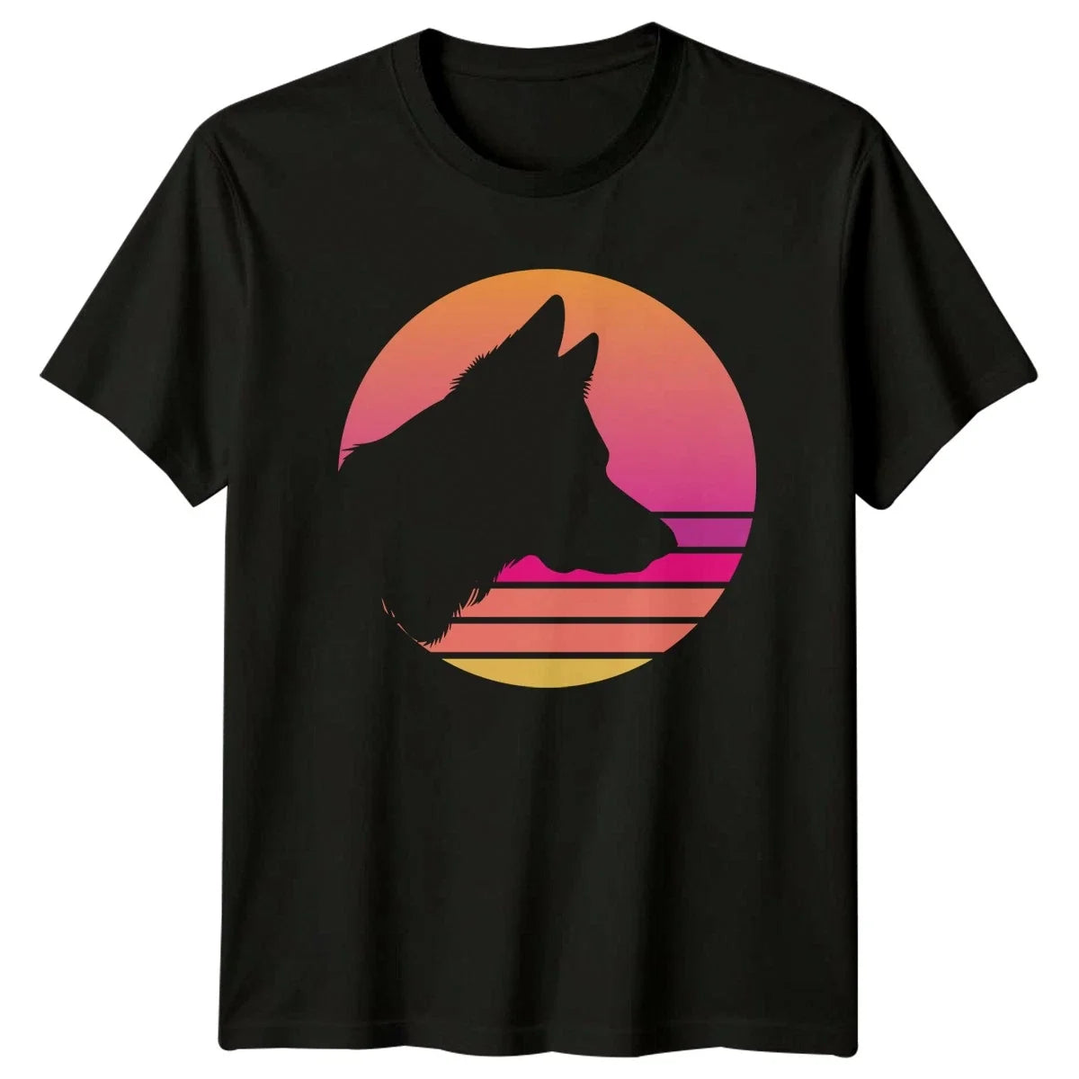 Synthwave Wolf Sunset Silhouette Retro Aesthetic Animals Christmas Gift Unisex , , , Long Sleeve Tee