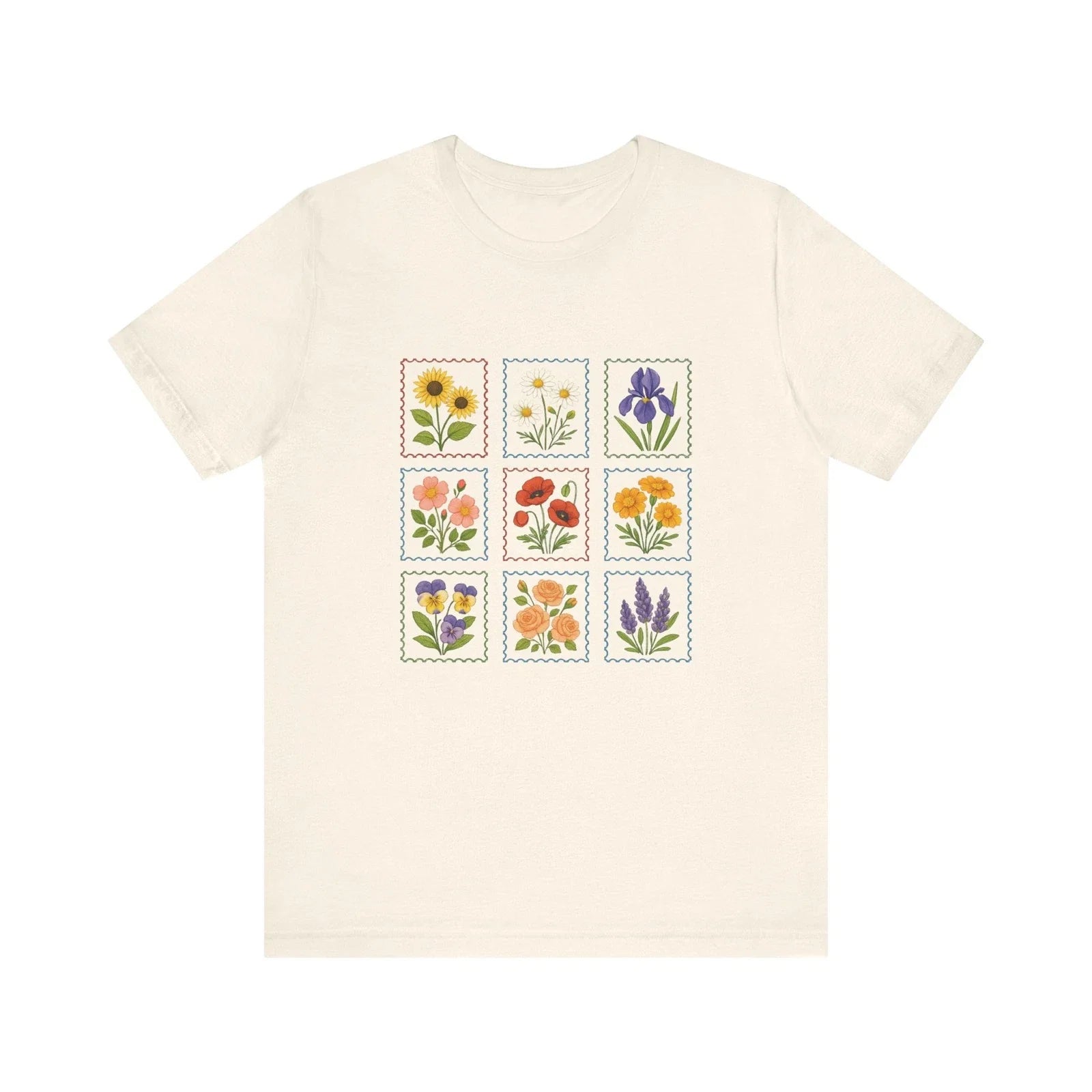 Summer Flower Stamp Tshirt, Vintage Postage Stamp Shirt, Aesthetic Summer Tee Unisex , , , Long Sleeve Tee