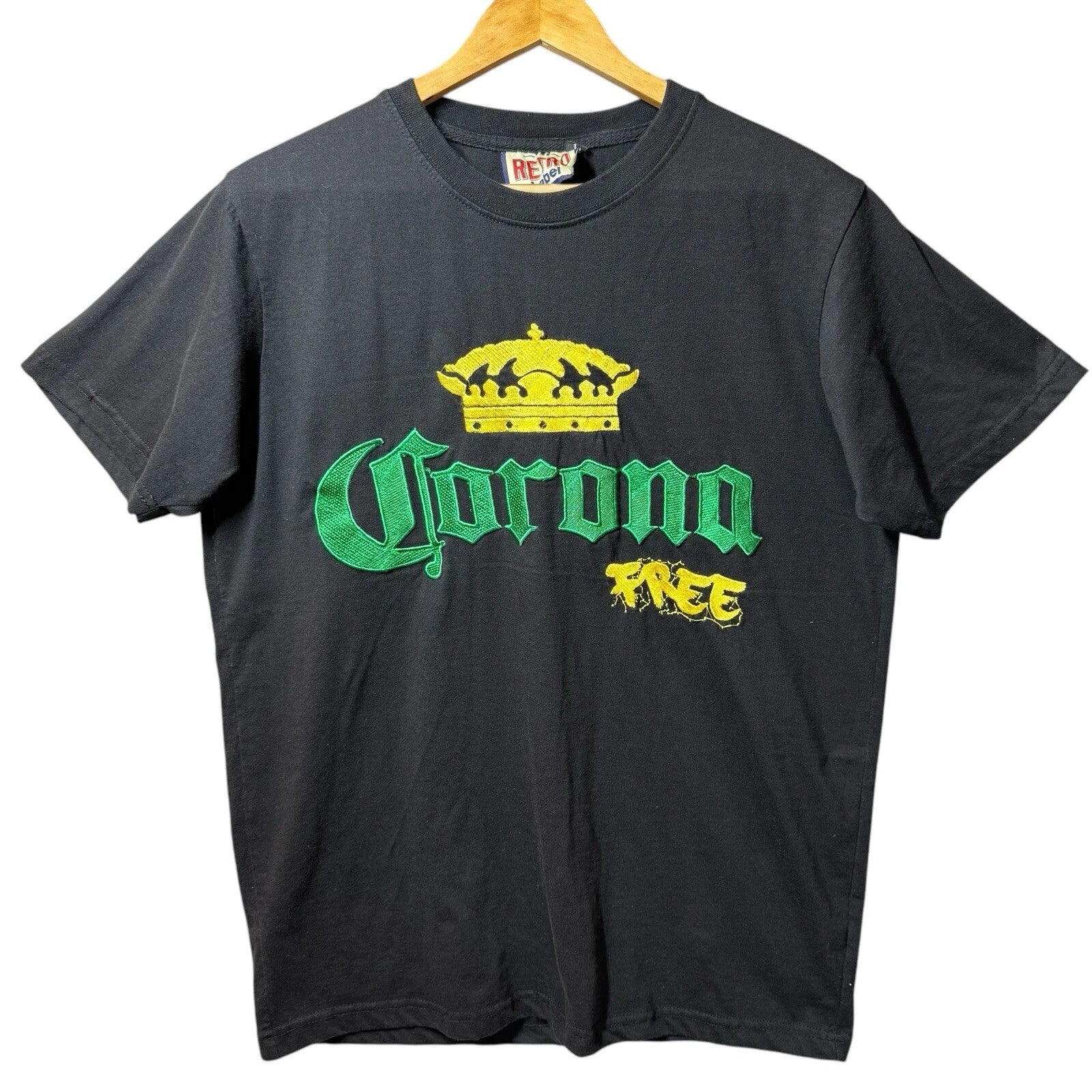 RETRO LABEL CORONA FREE T SHIRT MENS LARGE BLACK ANIMAL INSTINCT EMBROIDERED