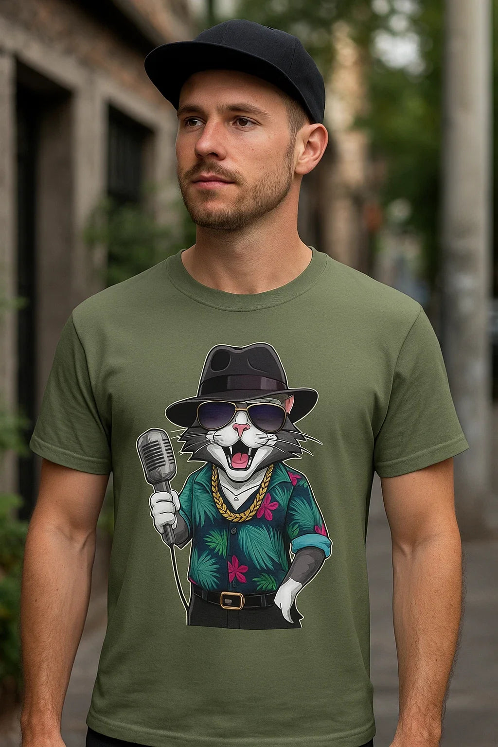 Funny Retro Cat Singer – Cool Graphic Tee for Music Lovers & Cat Fans Unisex , , , Long Sleeve Tee