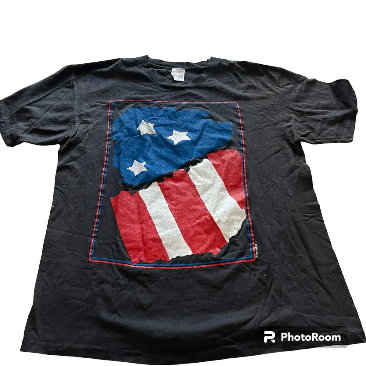 Fun stuff NY Tag Black T Shirt American Flag Creative Size XL Unisex , , , Long Sleeve Tee