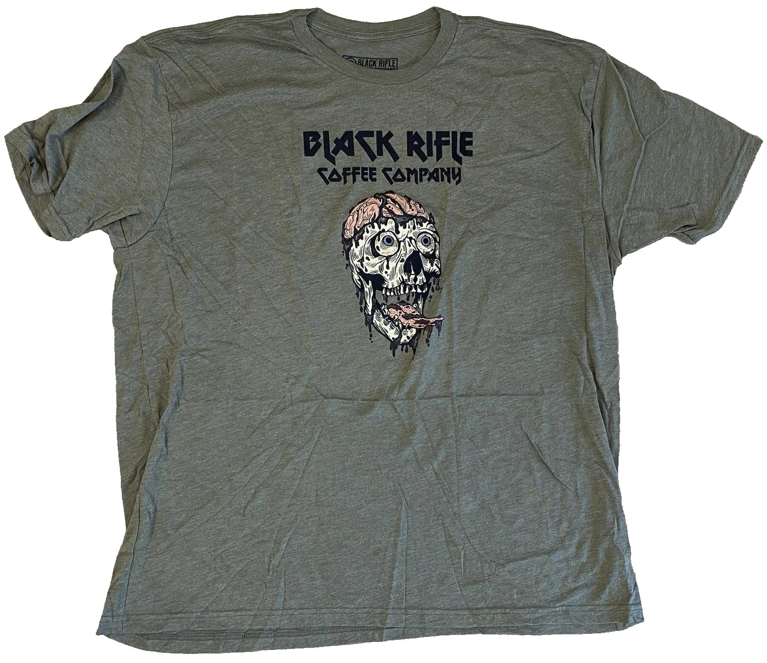 BRCC 3XL XXX-Large Black Rifle Coffee Co. Olive Green w/ Halloweenish Skull Men