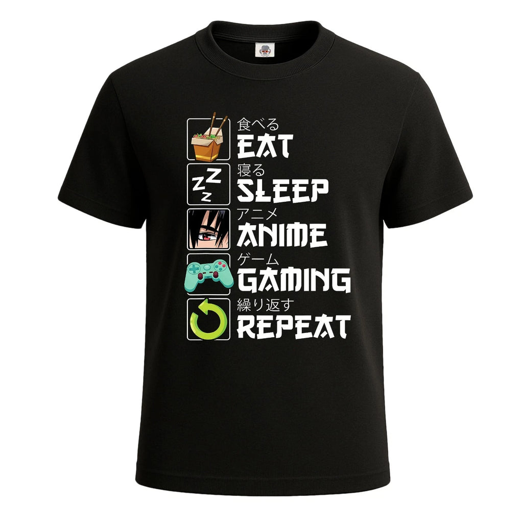 Eat Sleep Anime Gaming Repeat Manga Funny Gamer Mens T Shirt Gift Party Tee Top