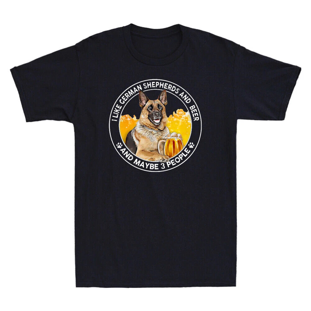 I Like German Shepherds And Beer And Maybe 3 People Funny Men's Cotton T-Shirt