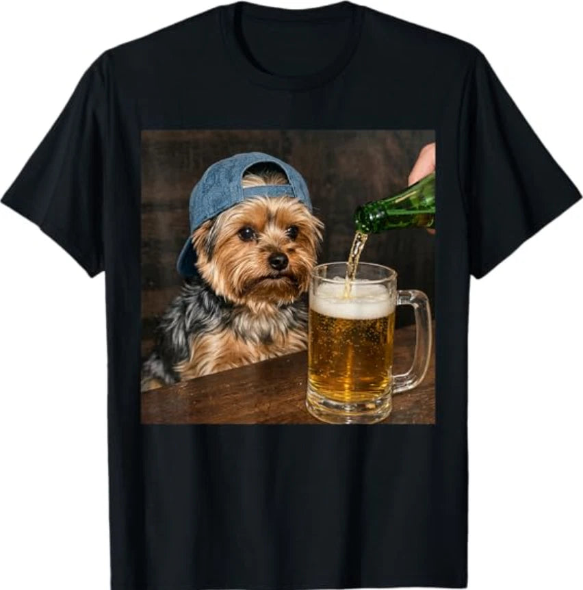 Yorkie Drinking Beer Funny Dog Meme T-Shirt
