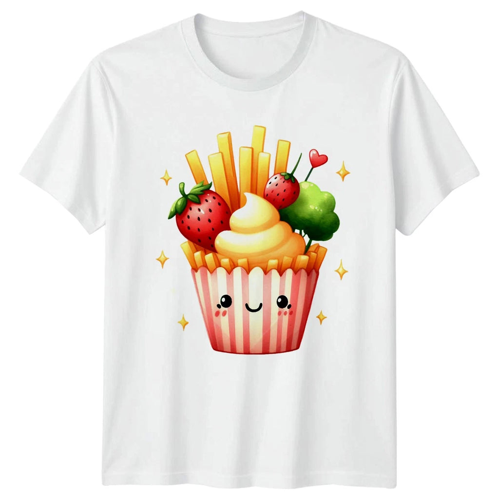 Kawaii Fries Strawberries Cream Sweet T-Shirt Kawaii Food Novelty Birthday Gift