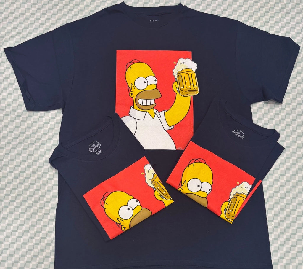 Homer The Simpsons Drinking Beer T- Shirt Men Navy Blue Short Sleeve