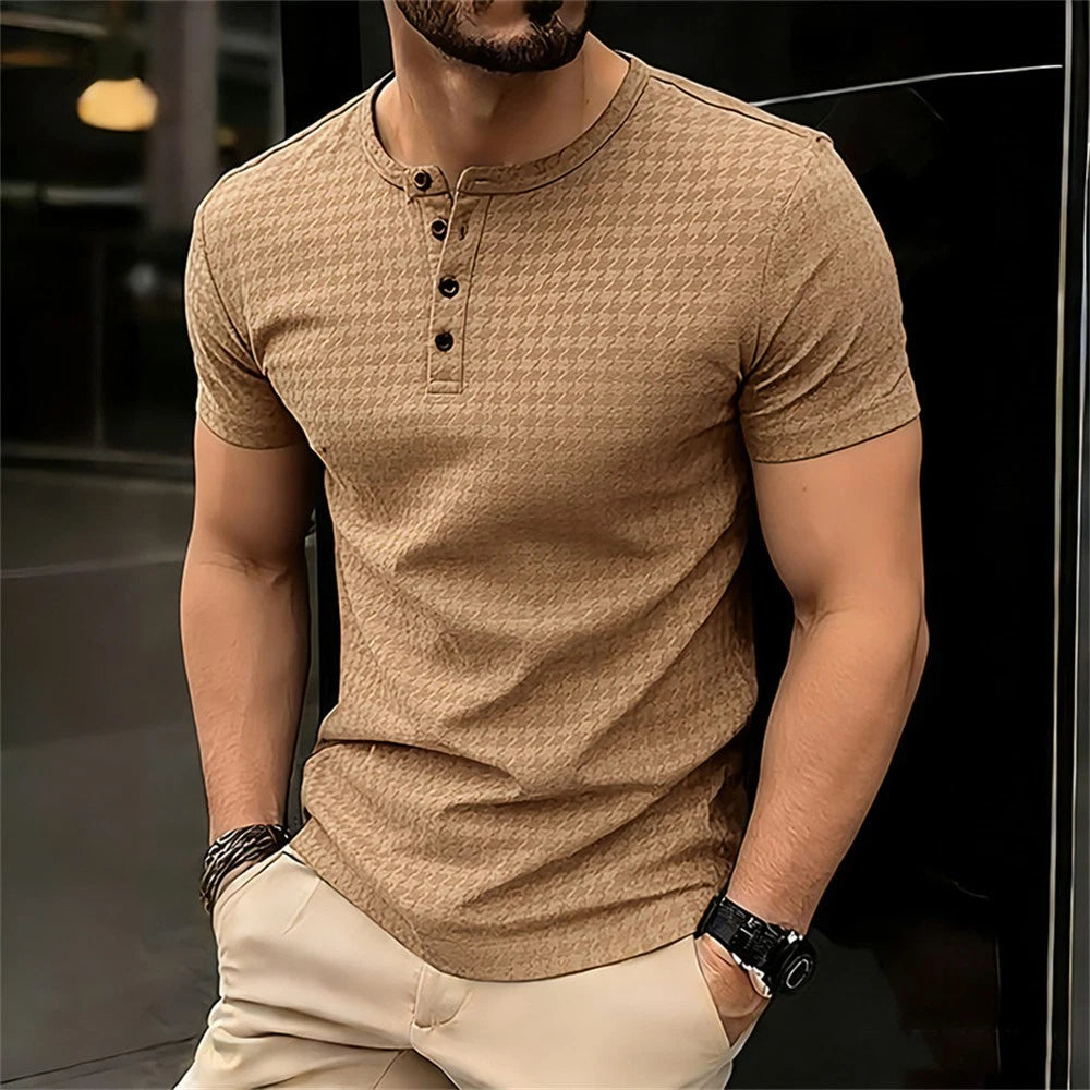 Mens Short Sleeve Henley Shirt Casual Slim Shirts Button Tops Blouse F