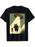 UFO Cat Abduction Funny Alien Aesthetic Graphic T shirt Unisex , , , Long Sleeve Tee