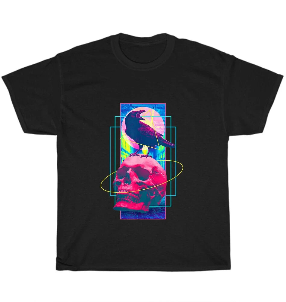 Vaporwave Skull Crow Retro Aesthetic Art Pastel Goth Unisex Tee Gift NEW Unisex , , , Long Sleeve Tee