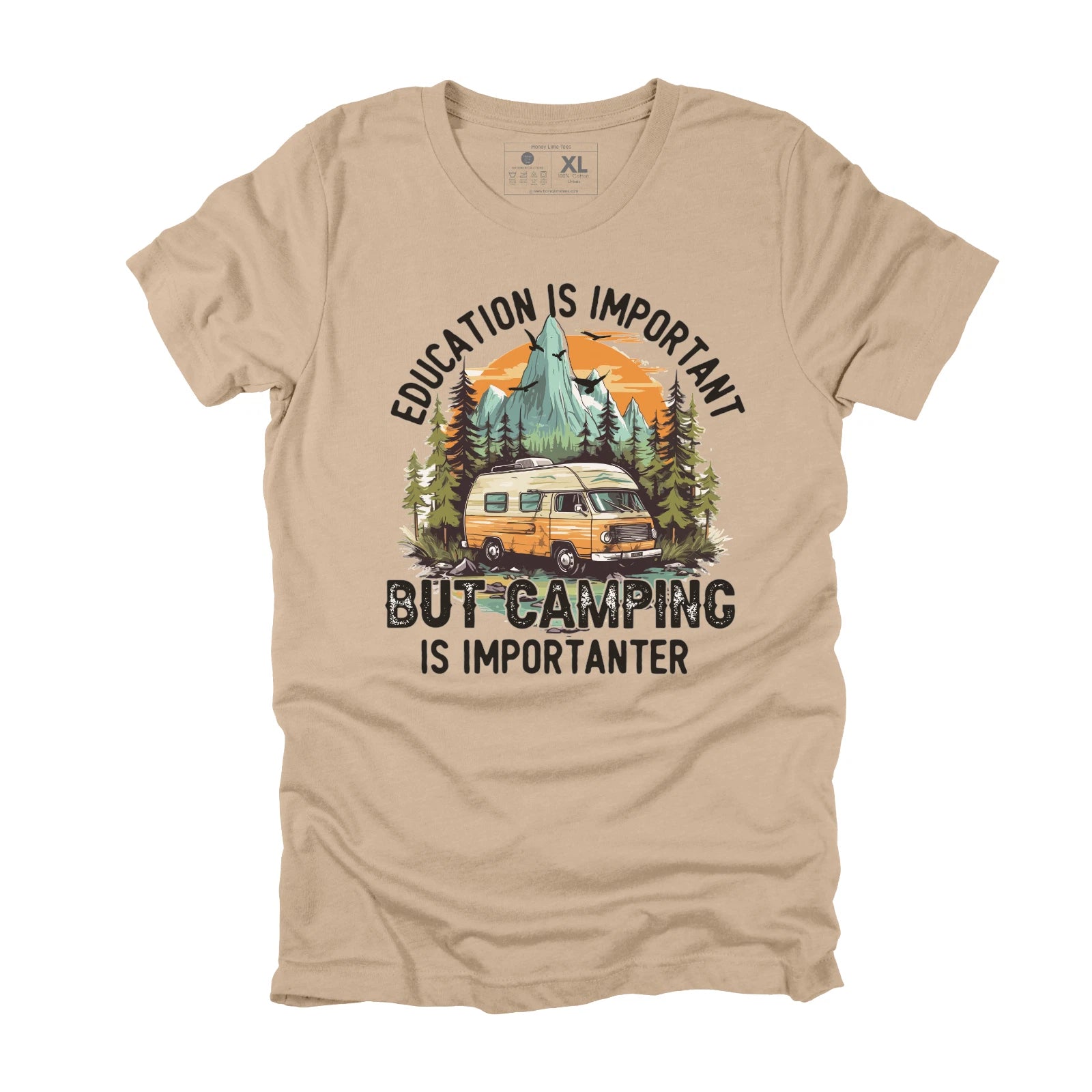 Mens Funny Shirts Education is Importanter Camping Sarcastic Novelty Tee for Men