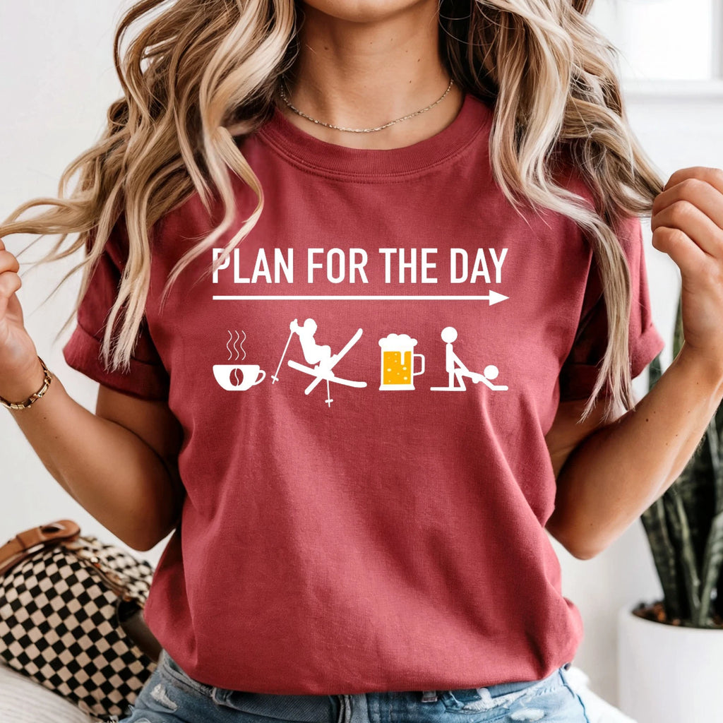 Plan For The Day coffee relax beer T-Shirt, Ski Tee, Funny Gift for Skier
