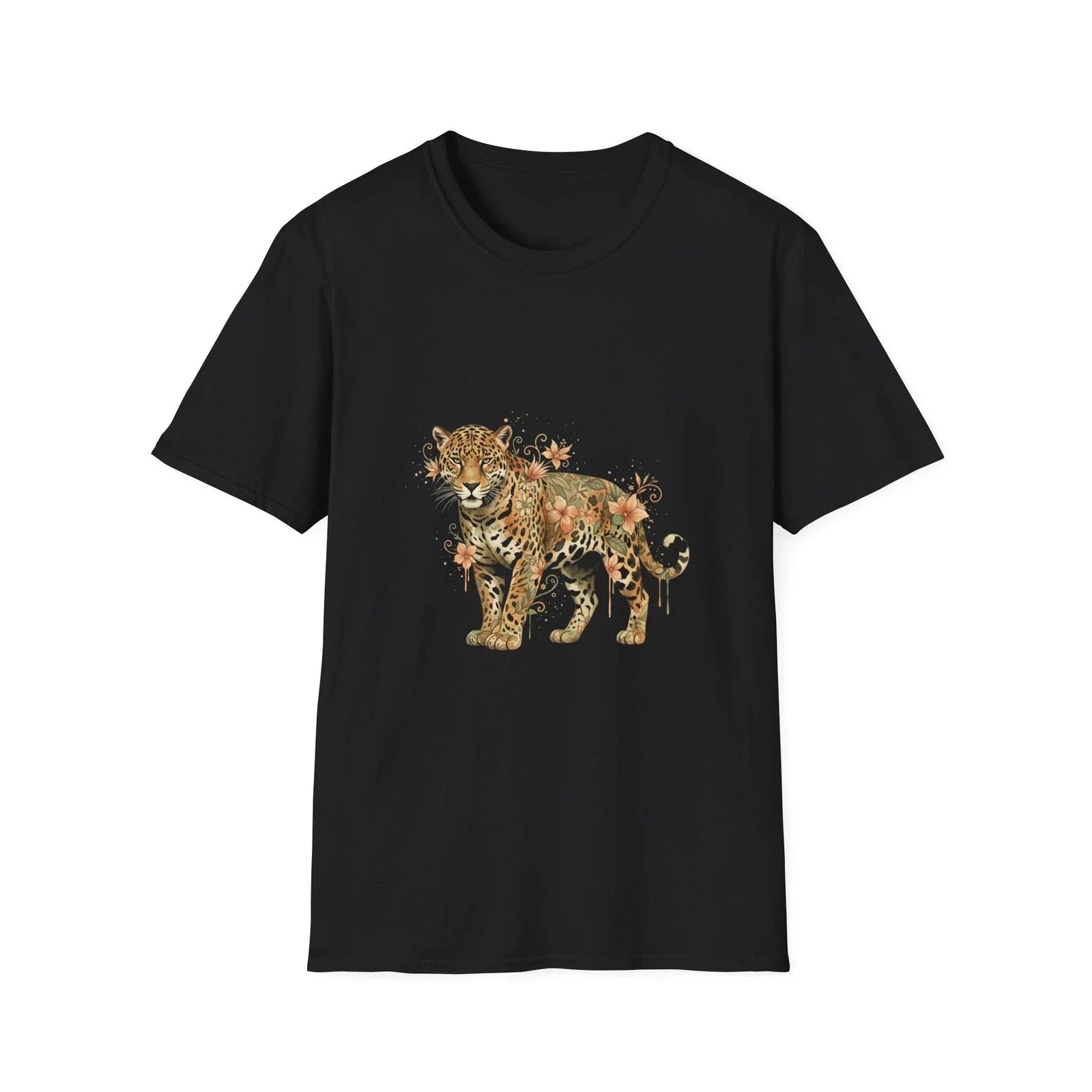 Jaguar Floral Watercolor Nature Black Tee Aesthetic Graphic Unisex , , , Long Sleeve Tee