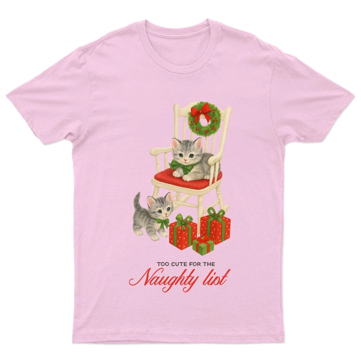 Too Cute For The Naughty List Christmas Holiday Kittens Graphic Mens Womens Unisex , , , Long Sleeve Tee
