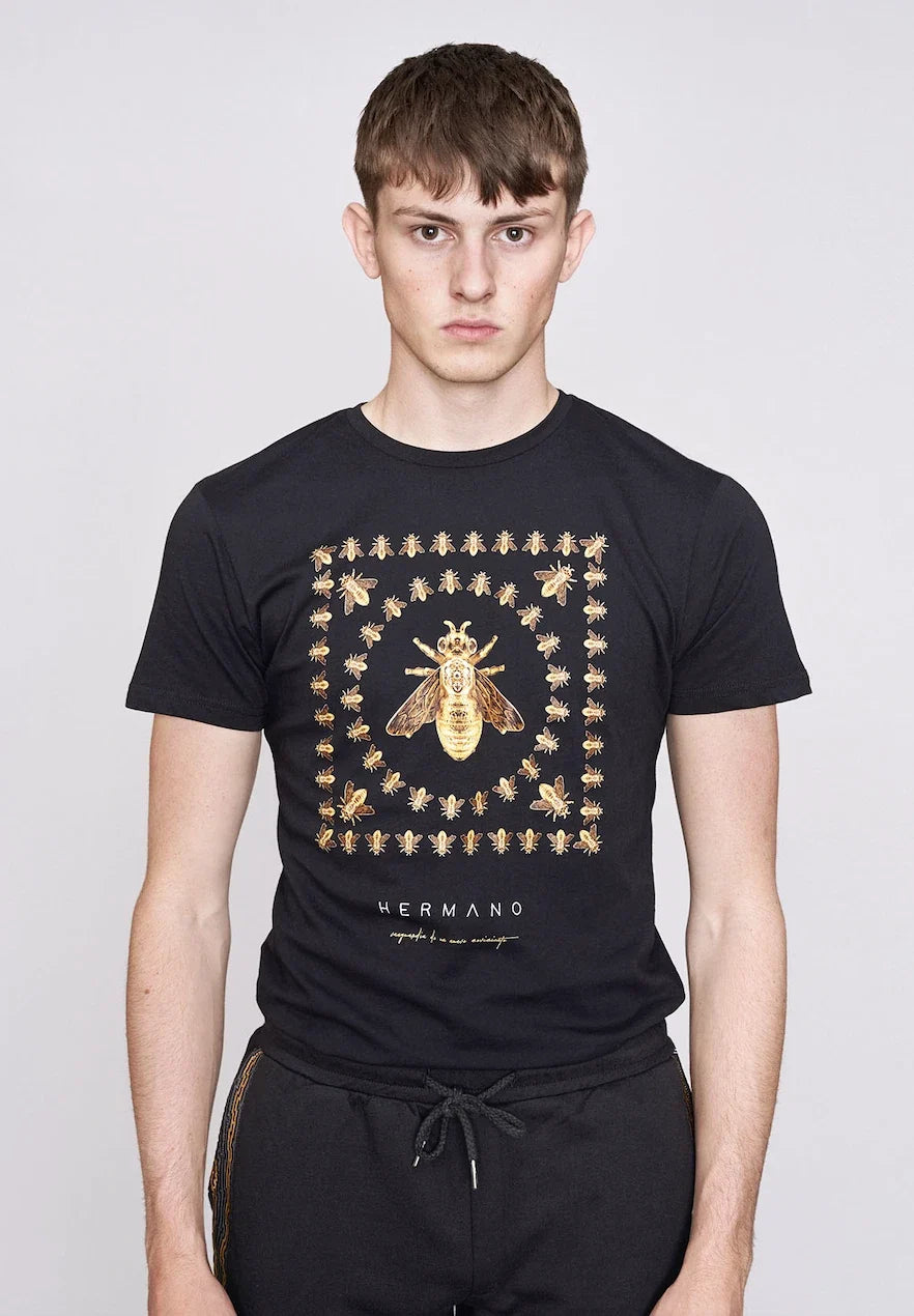 Hermano Mens Bee Design Short Sleeve Tee / Black / RRP £35 Unisex , , , Long Sleeve Tee