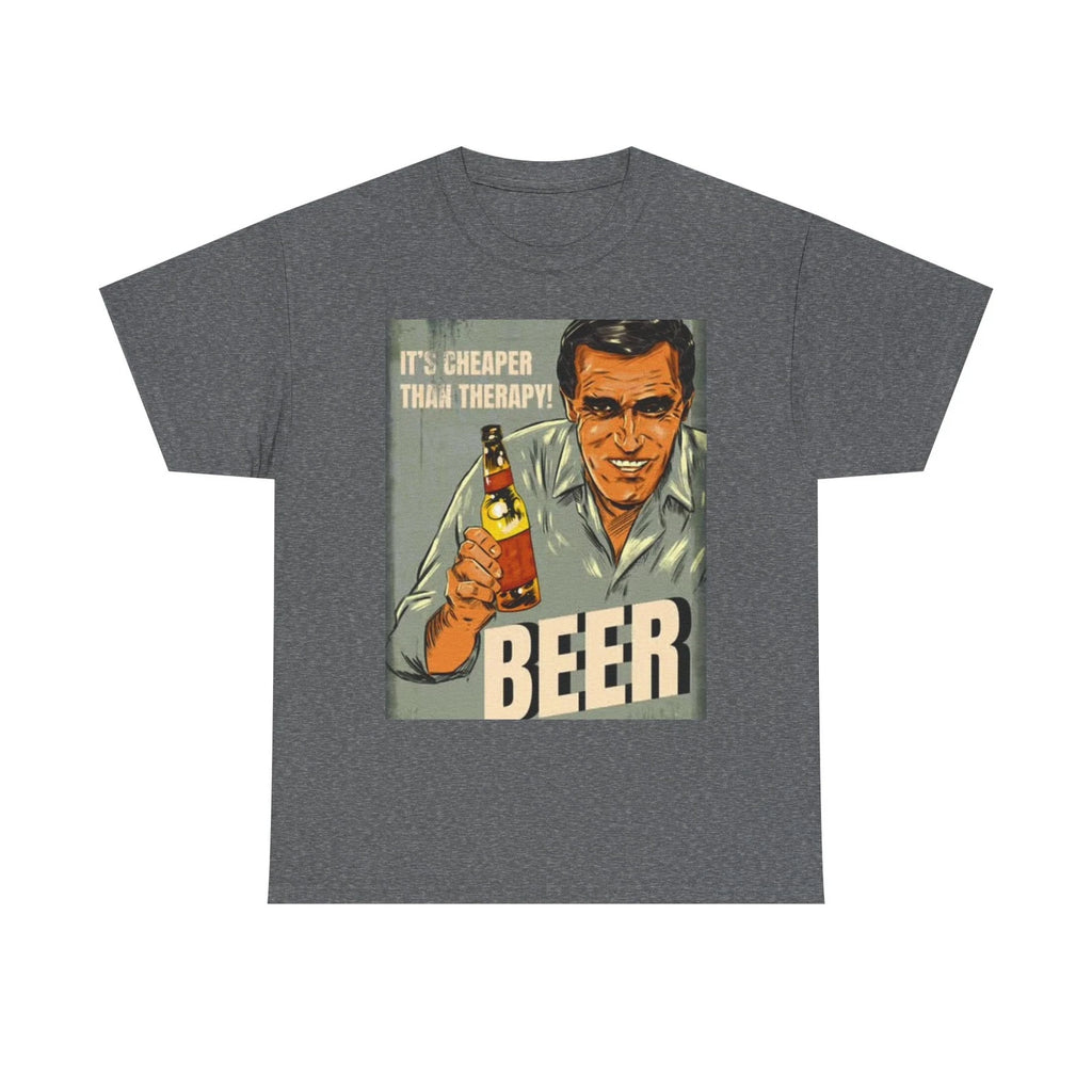 Beer Cheaper Than Therapy Graphic T Shirt Funny Vintage Unisex Heavy Cotton Tee