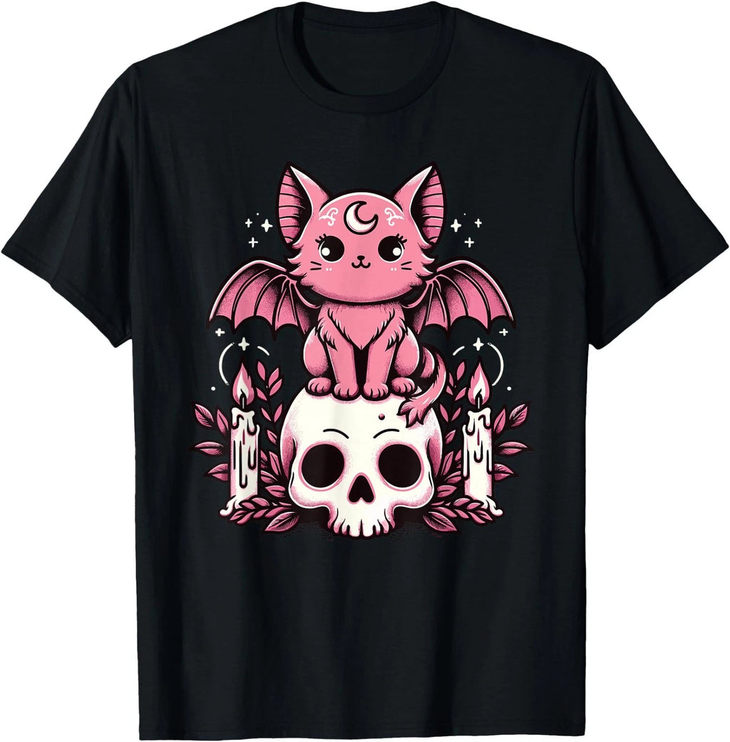 Kawaii Pastel Goth Cute Creepy Cat Bat Skeleton T-Shirt