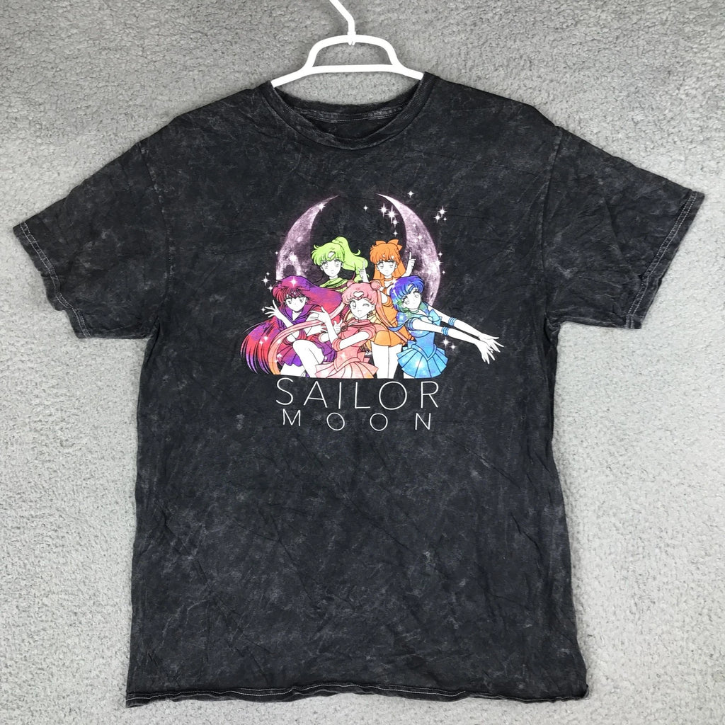 Sailor Moon Shirt Mens Small Black Acid Wash Graphic Anime Tee Top Kawaii