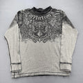 Affliction Shirt Mens Medium Gray Black Long Sleeve Distressed Graphic MMA Style Unisex , , , Long Sleeve Tee