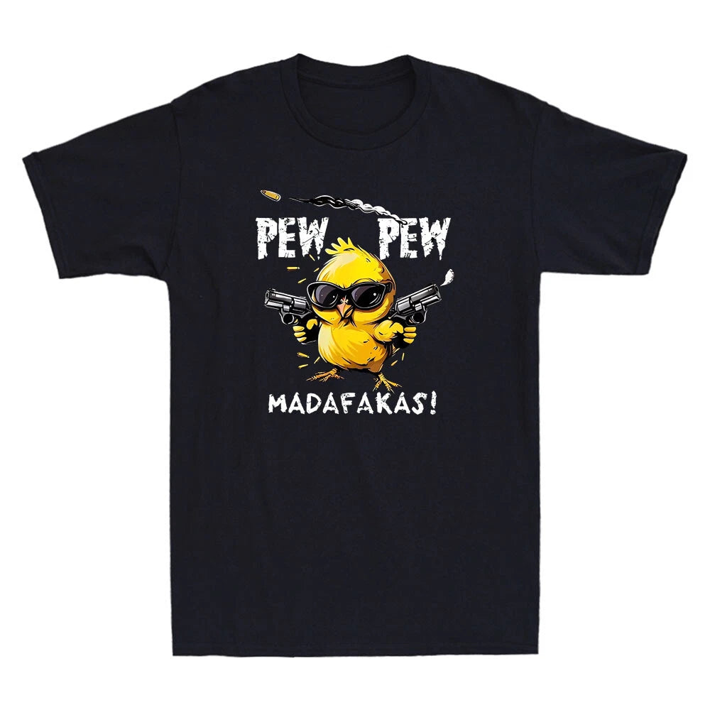 Pew Pew Madafakas Funny Glasses Chicken Hold Guns Meme Quote Retro Men's T-Shirt