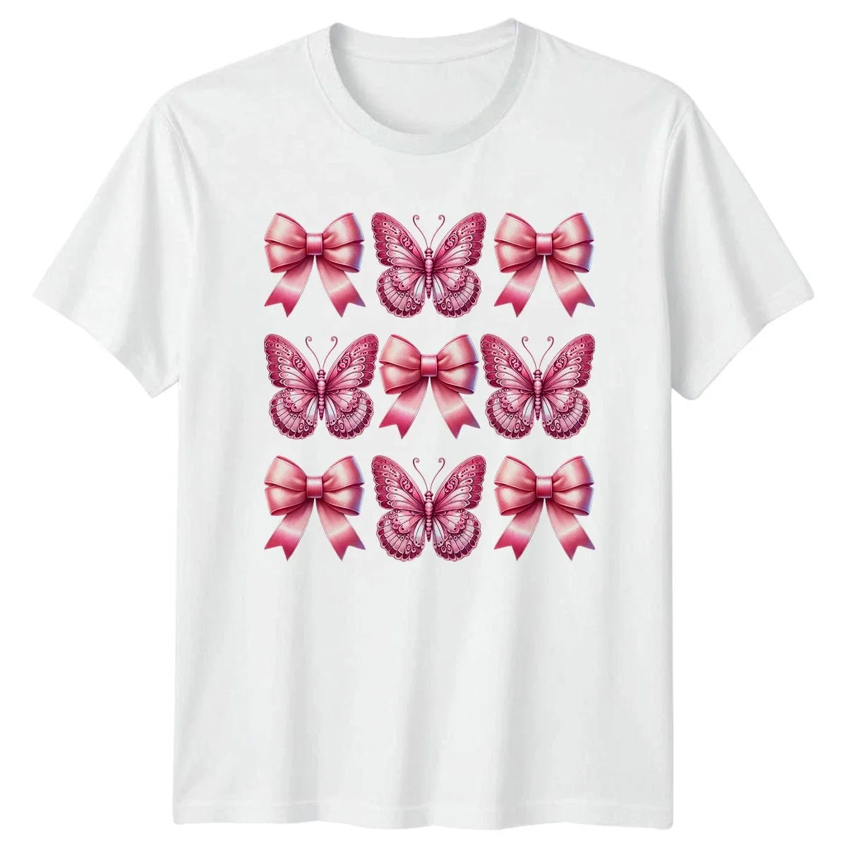 Pink Bow Butterfly Pattern Womens Aesthetic Gift For Her Unisex , , , Long Sleeve Tee