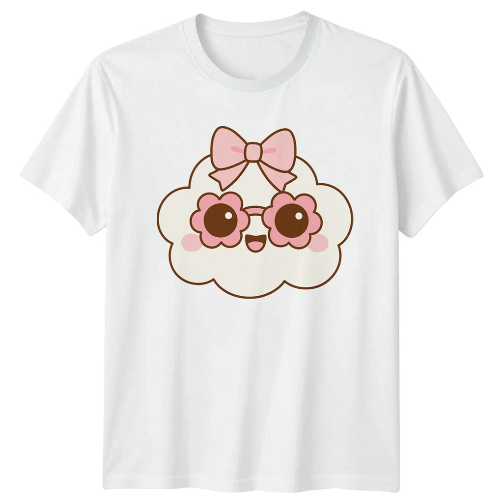 Cute Cloud Bow Womens T-Shirt Kawaii Graphic Tee Ladies Unisex Top