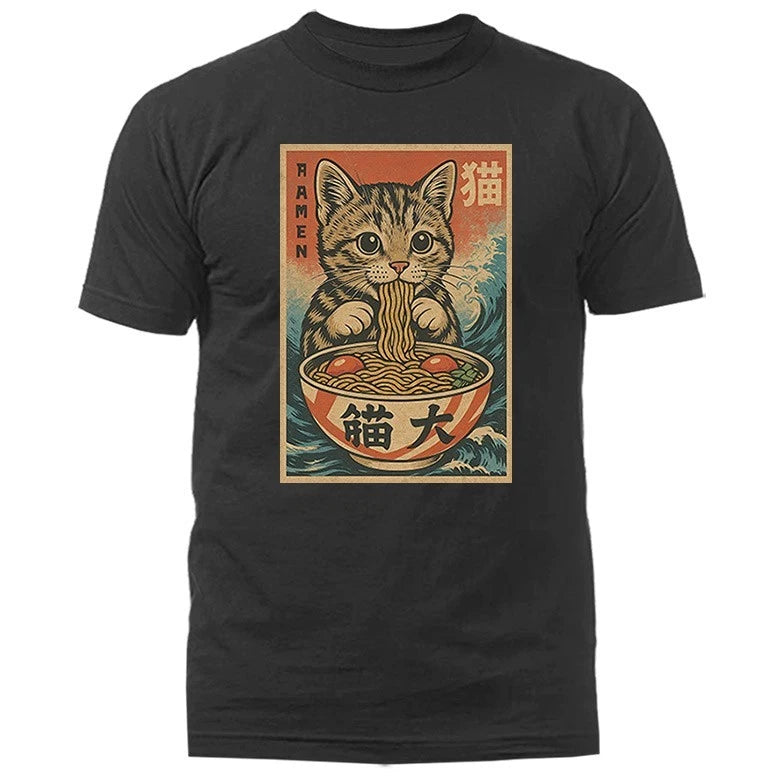 Cat Ramen Noodle Japanese Anime Manga Kawaii Cat Funny Humorous T-shirt