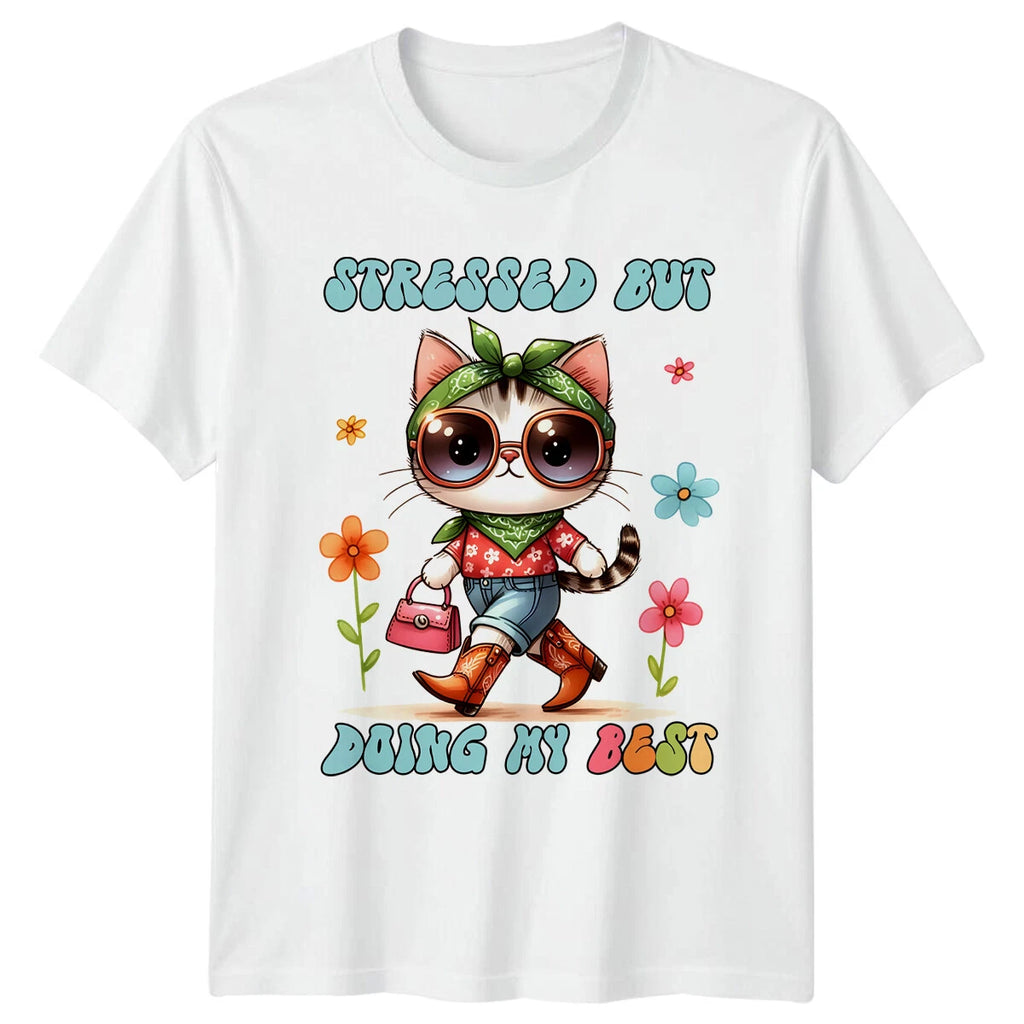Stressed But Doing My Best Cat T-Shirt Kawaii Kitten Tee