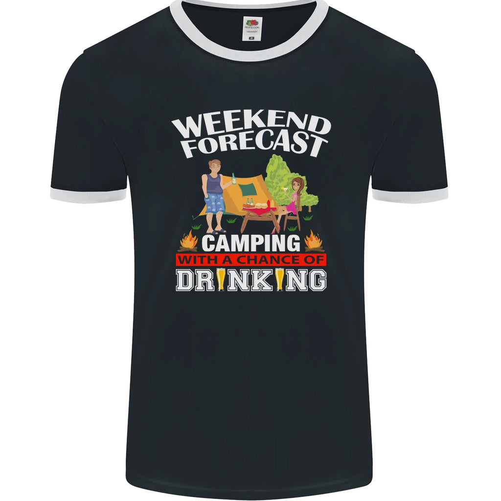 Camping Weekend Forecast Funny Alcohol Beer Mens Ringer T-Shirt FotL