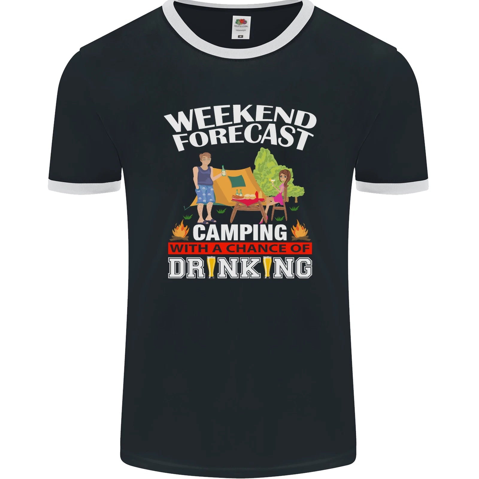 Camping Weekend Forecast Funny Alcohol Beer Mens Ringer T-Shirt FotL