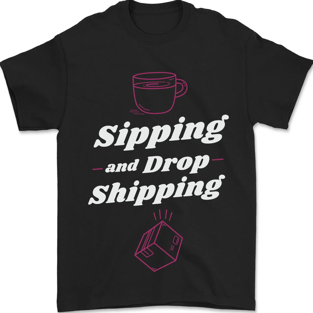 Sipping and Dropshipping Funny Coffee Work Mens T-Shirt 100% Cotton