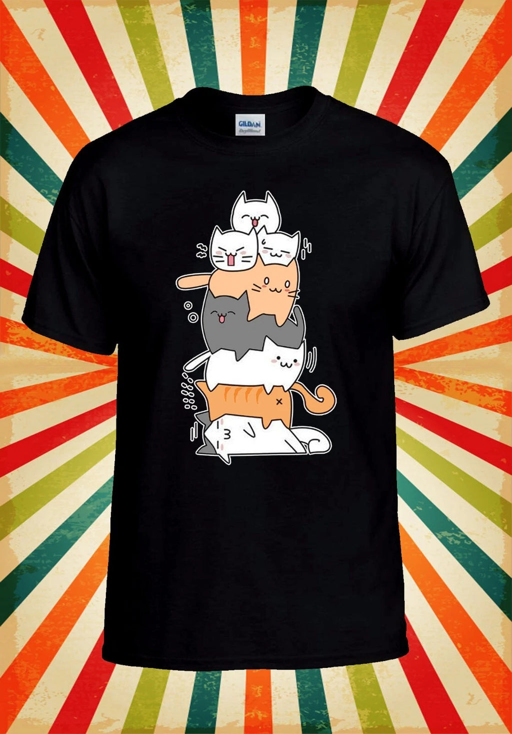 Cute Cats Pile T shirt Kawaii Kitty Men Women Unisex Baseball T Shirt Top 3087