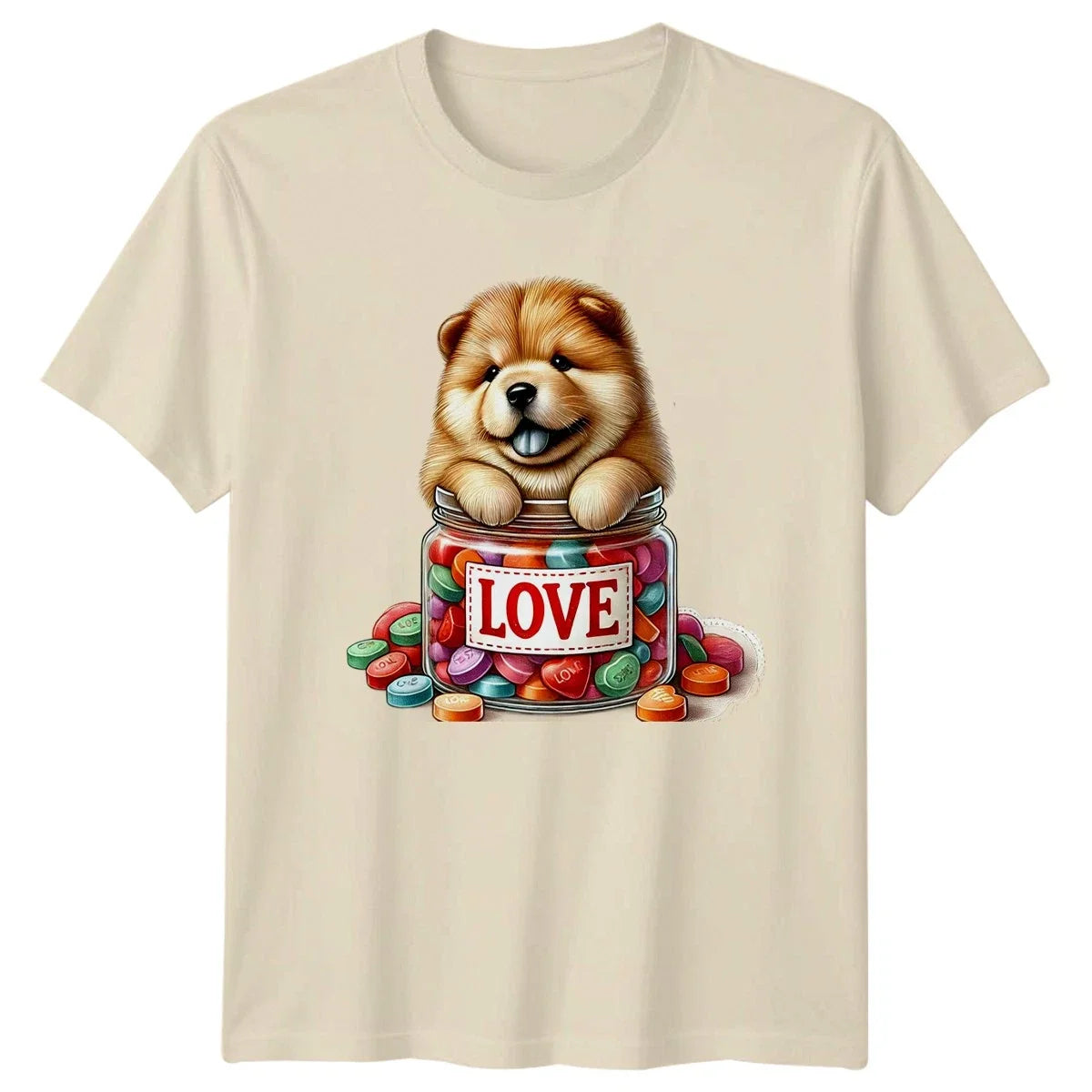 Chow Chow Puppy In Jar Love Hearts Men�s Women�s Tee Graphic Top Unisex , , , Long Sleeve Tee