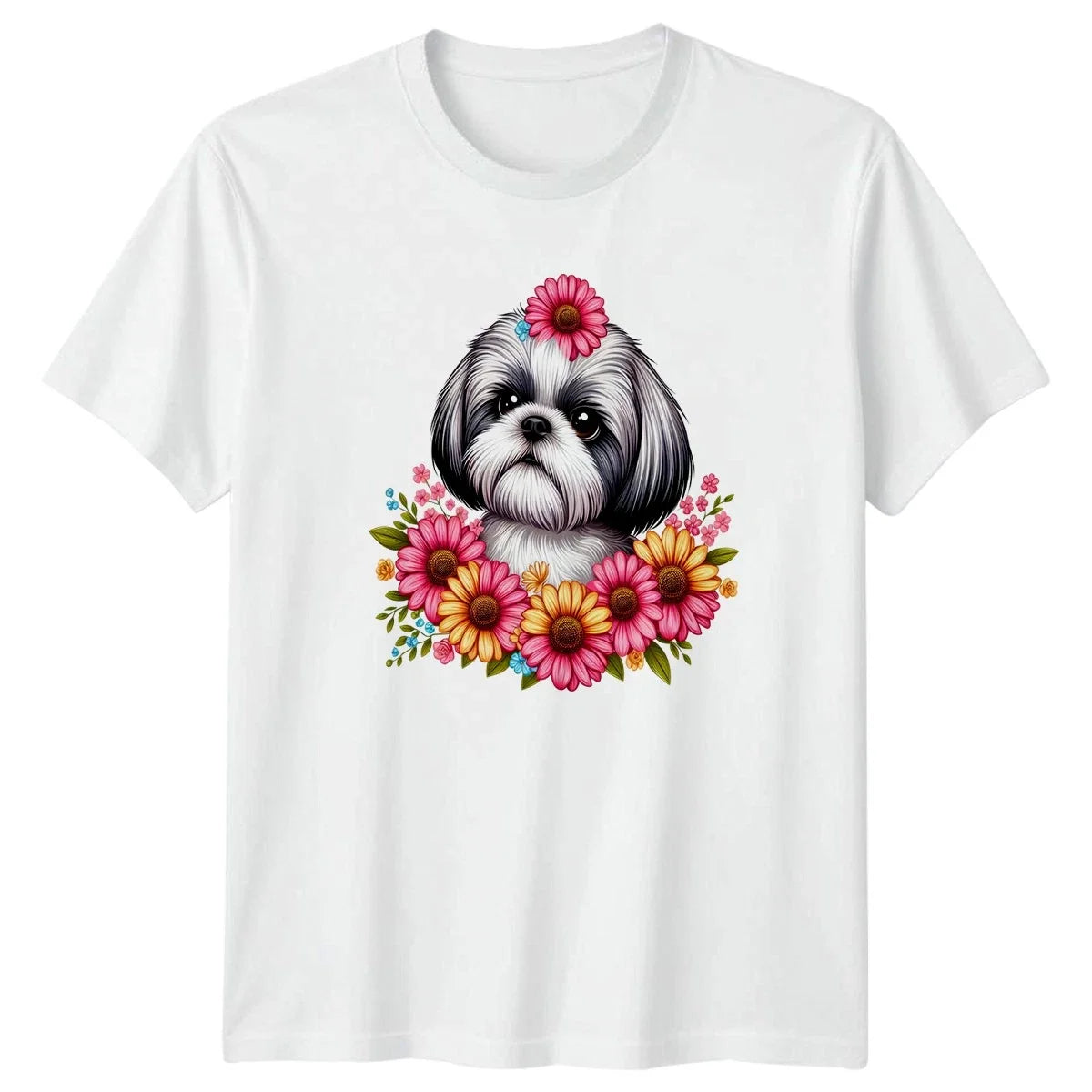 Adorable Shih Tzu Dog Portrait Womens Floral Shih Tzu Dogs Birthday Gift Unisex , , , Long Sleeve Tee