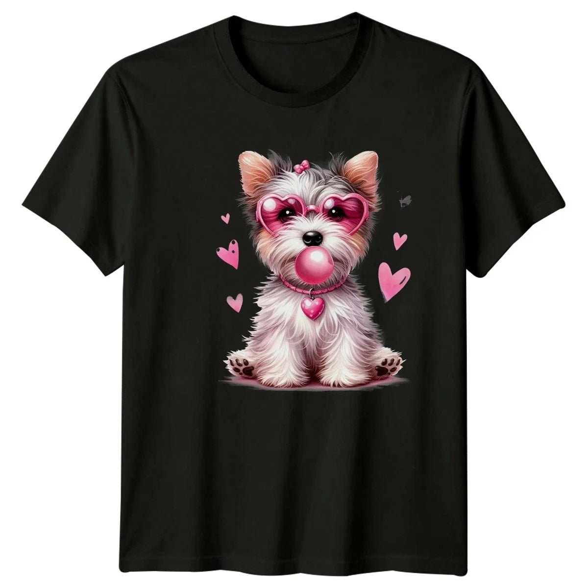 Cute Dog Heart Glasses Bubblegum Animals Mens Womens Graphic Tee Unisex , , , Long Sleeve Tee