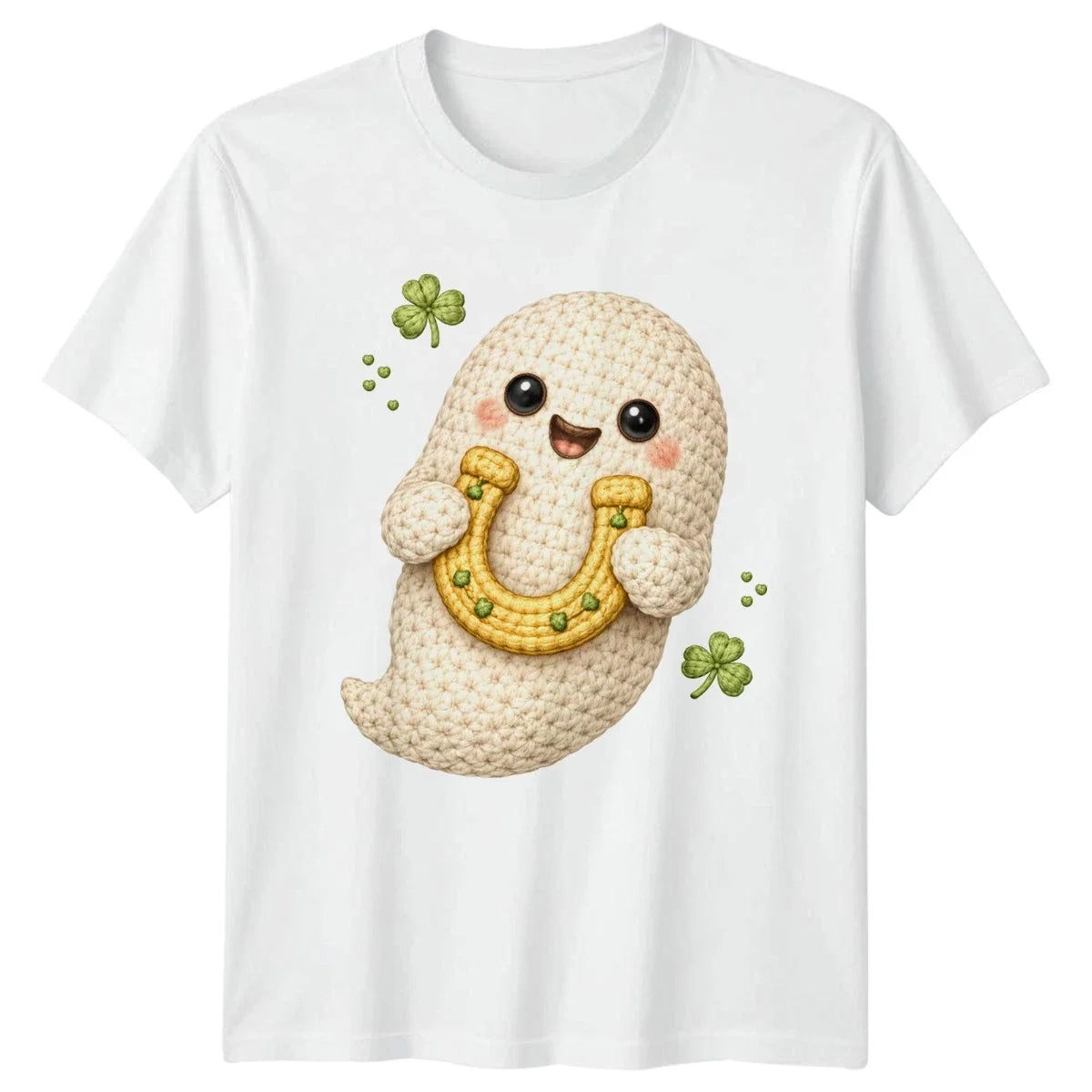 Cute Amigurumi Lucky Ghost Design St Patricks Day Luck Holidays Unisex , , , Long Sleeve Tee