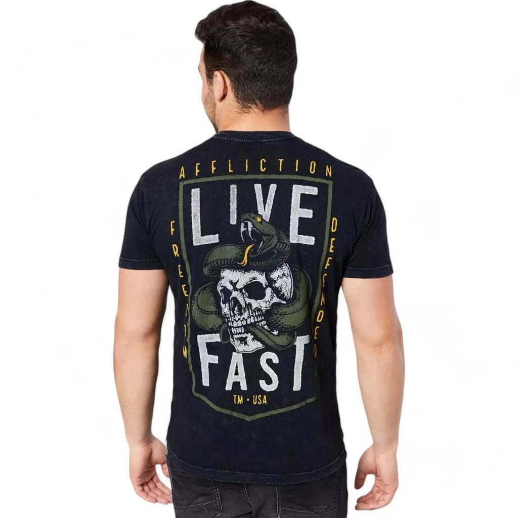 Men's Affliction Freedom Defender Live Fast Black Lava Y2K S-4XL Unisex , , , Long Sleeve Tee