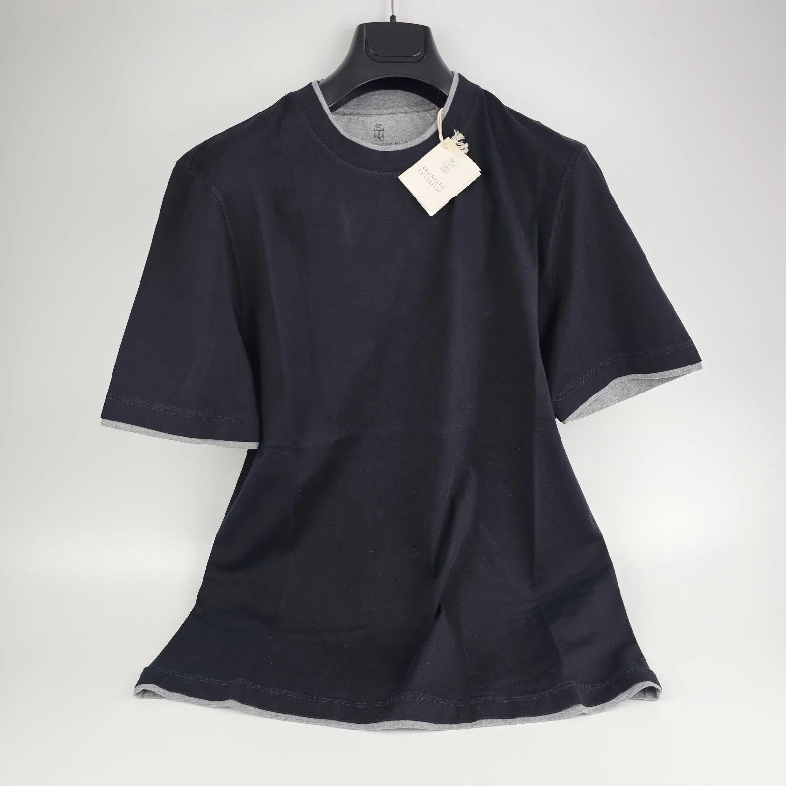 BRUNELLO CUCINELLI Black Double Hem Cotton New & Authentic Unisex , , , Long Sleeve Tee