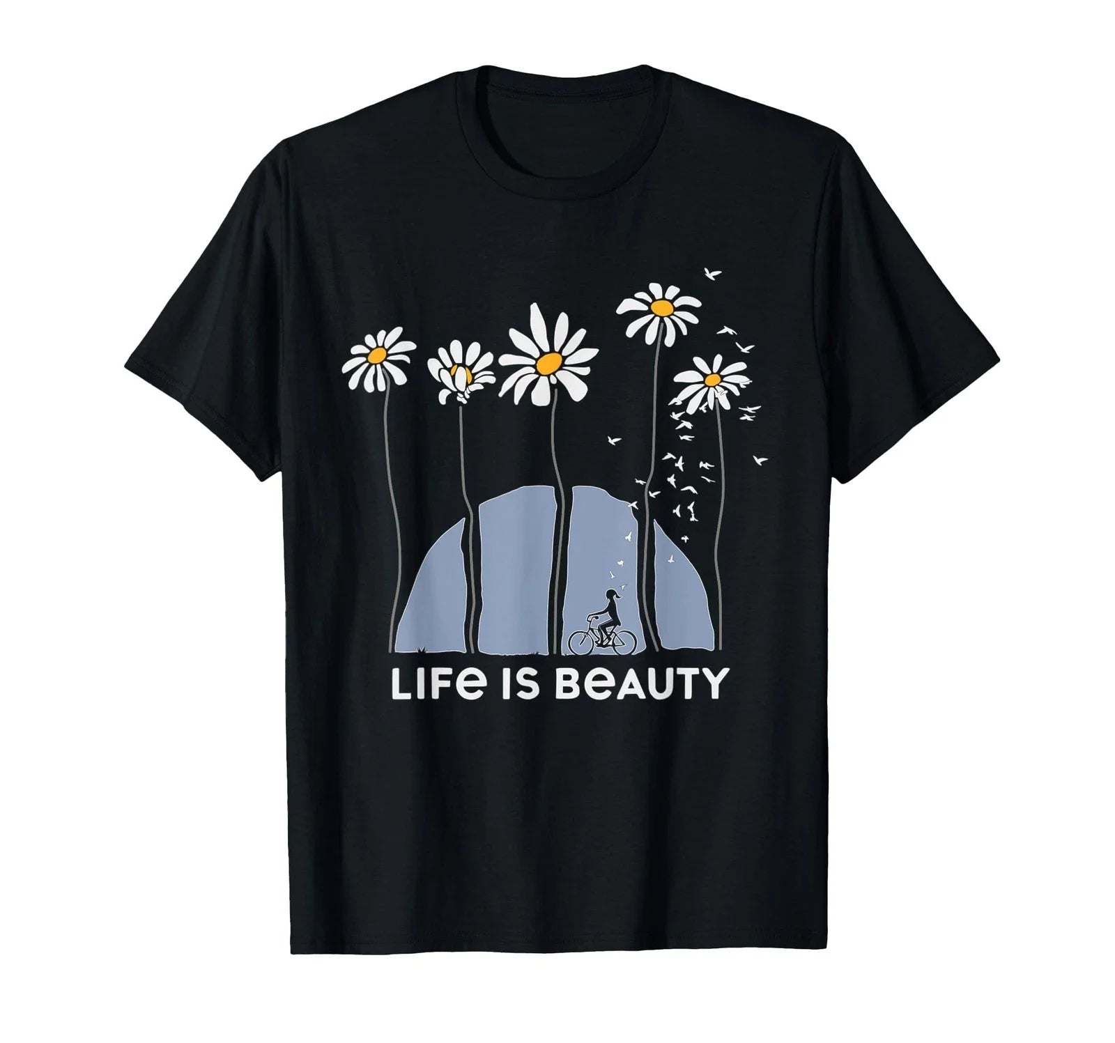 Life is Beauty Bicycle Nature Design – Minimalist Floral Art Unisex , , , Long Sleeve Tee
