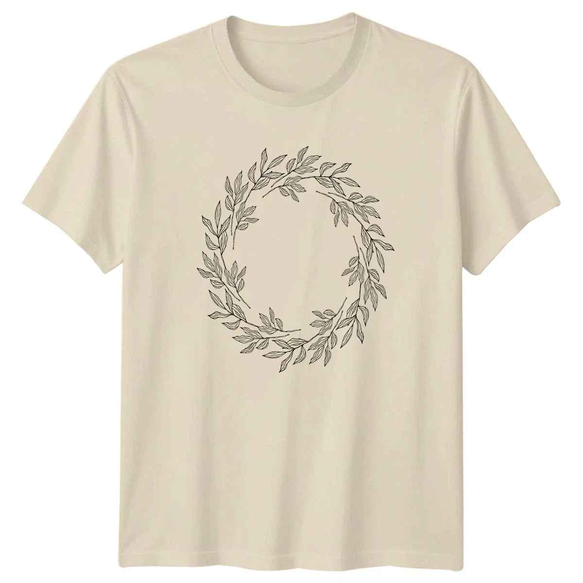 Aesthetic Line Art Botanical Foliage Wreath Minimalist Nature Art Unisex , , , Long Sleeve Tee