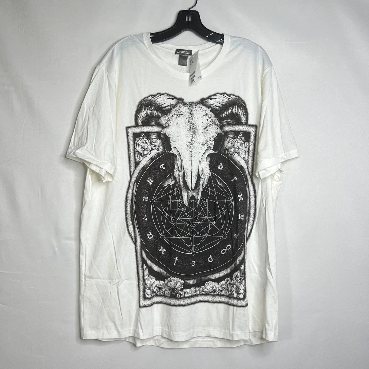 H&M Divided Ram Skull Graphic Tee Mens XL Occult Goth Punk Streetwear Tribal Unisex , , , Long Sleeve Tee